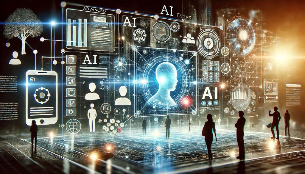 Illustration of artificial intelligence influencing modern web design, showcasing creativity, user experience, and futuristic digital interfaces