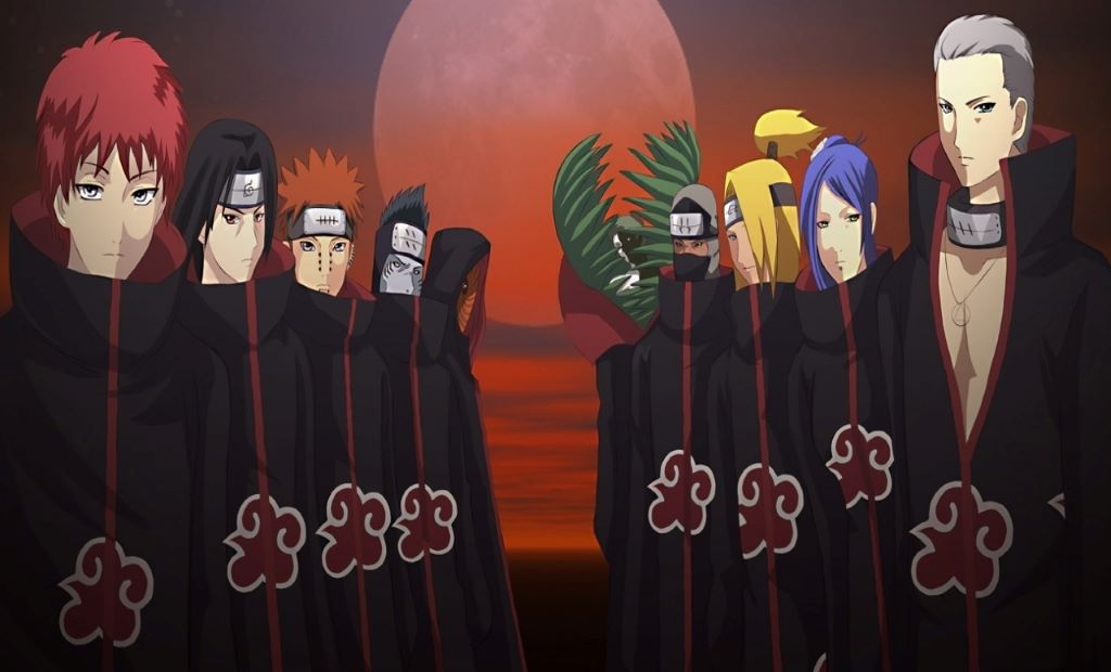 An image depicting the Akatsuki's red cloud symbol placed over a map of the Grand Line from One Piece