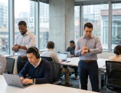 Seattle office worker using silent smartwatch during work