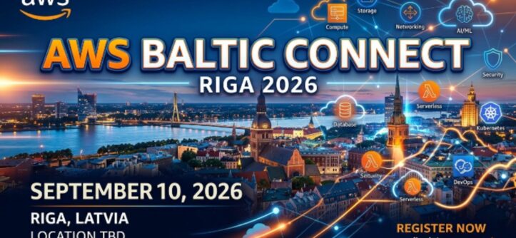 AWS Baltic Connect Riga 2026 event banner with cloud technology icons and September 10 date
