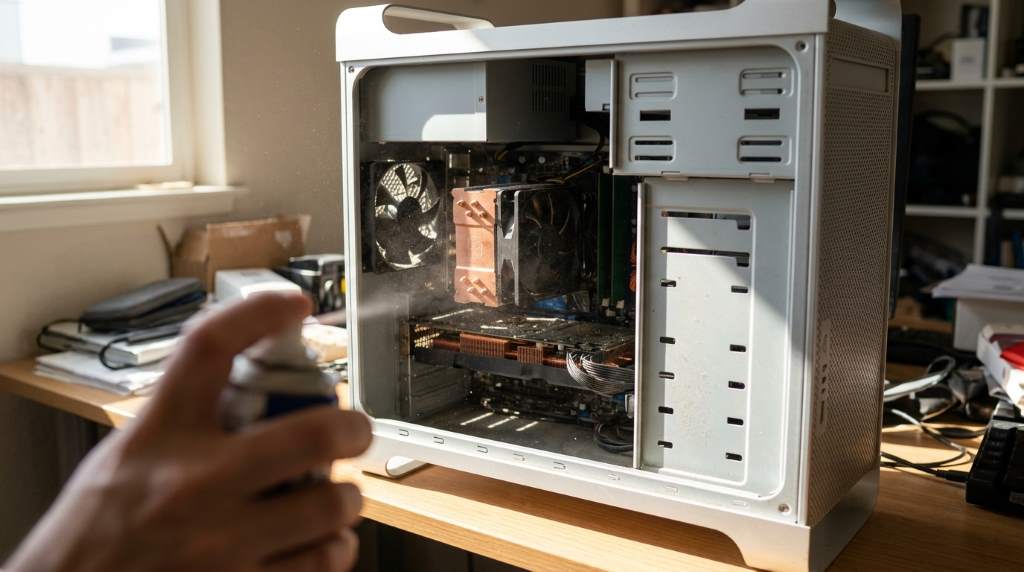 Technician upgrading workstation memory and storage drive
