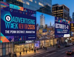 Advertising Week New York 2026 event banner showing The Penn District venue in Manhattan with October 5–8 dates